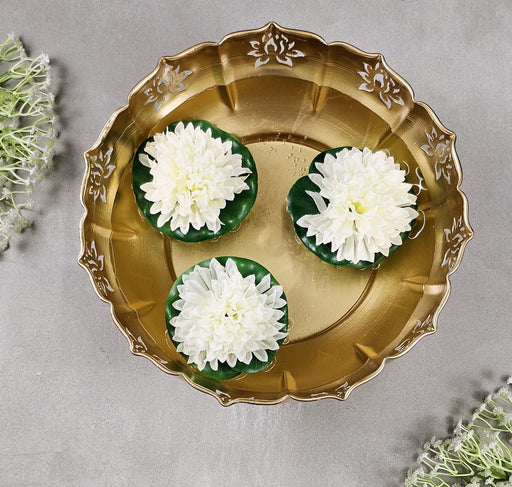 6 Pcs Floating Artificial Flowers for Home & Pooja Decor, Water Bowl Decoration, Wedding & Festive Decoration,Glass Water Bowl, Home Decor (White & Green)