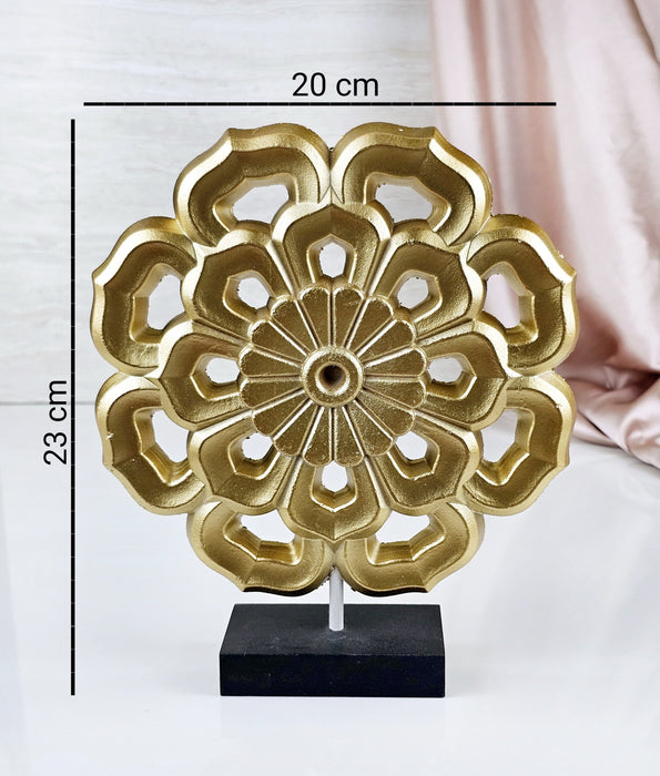 1 Pc Flower Design Golden MDF Partical Board Showpiece for Home Decor, Office Desk,Living Room, Bedroom, Dining Room, Rakshabandhan Gifting, Centerpiece, Table Decor(Pack of 1) (Model 1)