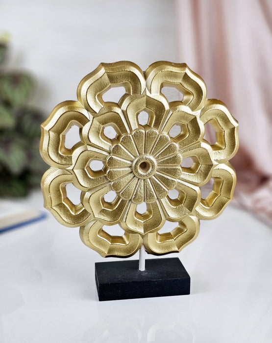 1 Pc Flower Design Golden MDF Partical Board Showpiece for Home Decor, Office Desk,Living Room, Bedroom, Dining Room, Rakshabandhan Gifting, Centerpiece, Table Decor(Pack of 1) (Model 1)