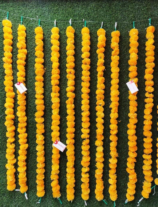 Artificial Marigold  Galgota line Flowers Garlands Orange and yellow for Decoration Artificial genda phool Flower line for Decoration Home Decor, Decor,Flower Decoration line