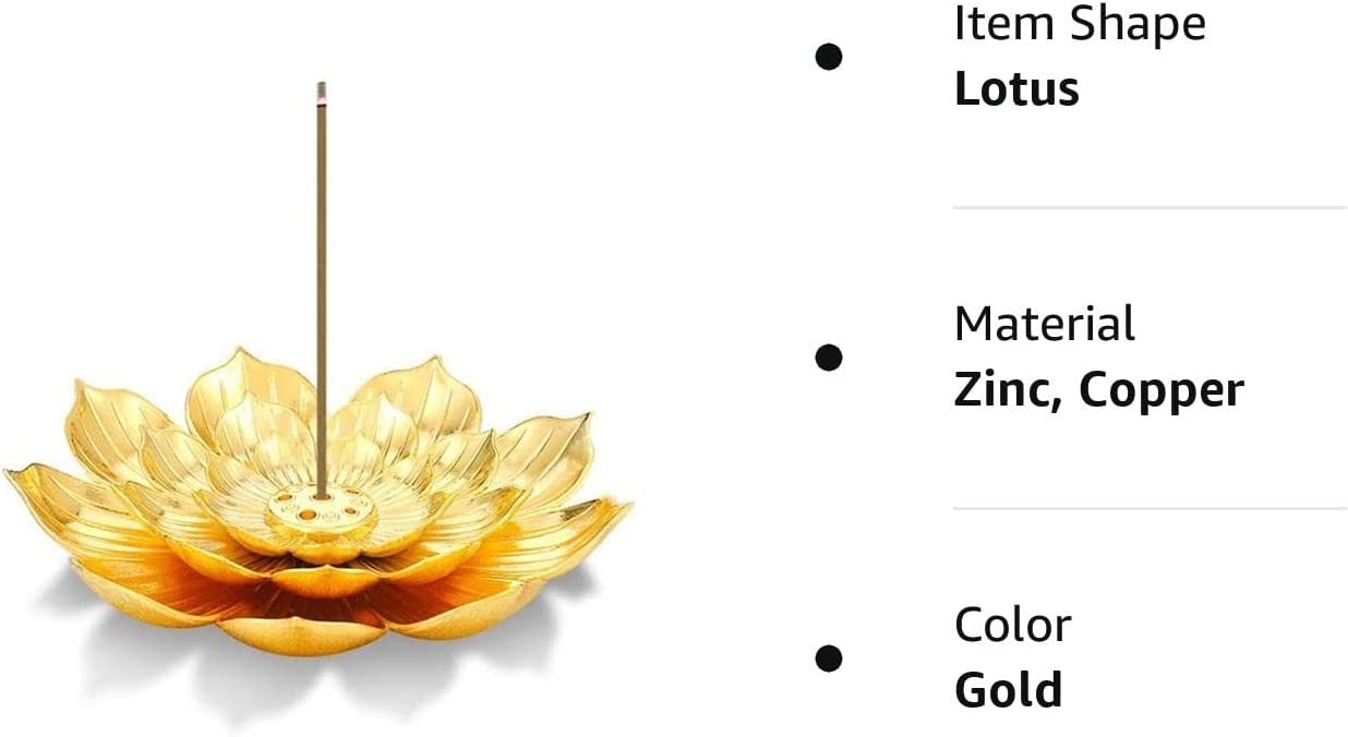 1 Pcs Lotus Flower Design Agarbatti Stand Incense Holder Ash Catcher Metal Material for Diwali Pooja, Office, Mandir,Shree Holi Pooja and Many More Spiritual Events, Insence Burner