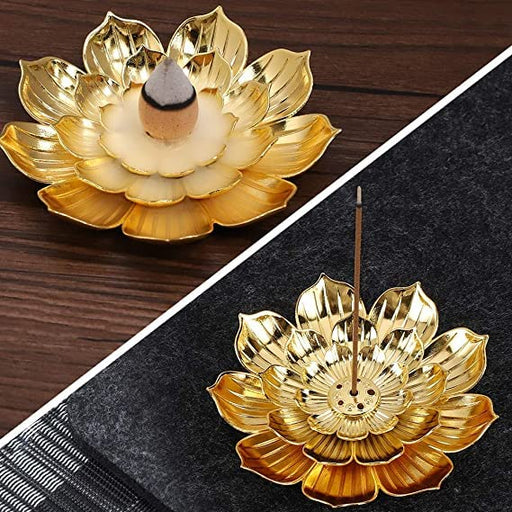 1 Pcs Lotus Flower Design Agarbatti Stand Incense Holder Ash Catcher Metal Material for Diwali Pooja, Office, Mandir,Shree Holi Pooja and Many More Spiritual Events, Insence Burner