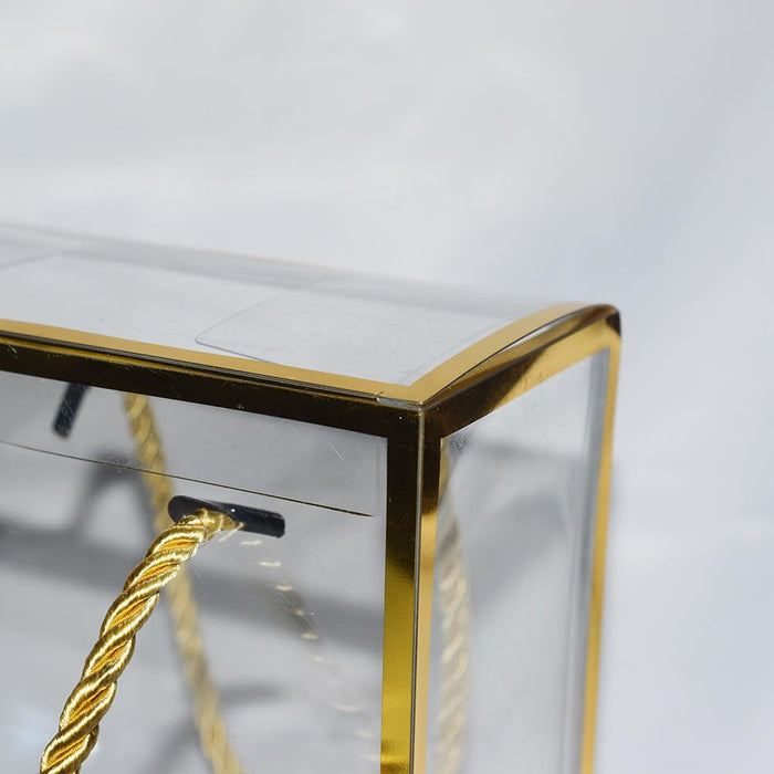 Clear Transparent Gift Box with Frame and Rope Handle for Hampers, Wedding Gifts, Return Gifts, Chocolates, Dry Fruits, Cosmetics, Baby Shower, Festive Gifting & Premium Gift Packaging (21 cm x 21 cm x 21 cm size)