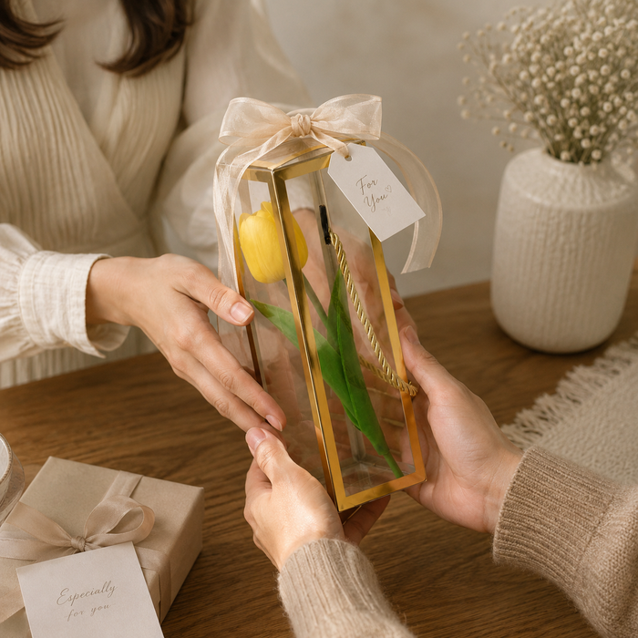 Clear Transparent Gift Box with Frame and Rope Handle for Hampers, Wedding Gifts, Return Gifts, Chocolates, Dry Fruits, Cosmetics, Baby Shower, Festive Gifting & Premium Gift Packaging (21 cm x 7 cm x 7 cm)