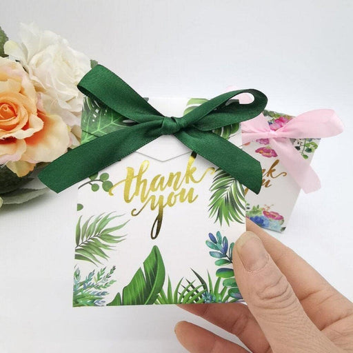 Decorative Green Leaf Design Paper Folding Box with Green Ribbon Storage Box for Return Gift, Birthday, Gift Boxes with Ribbon, Perfect for Packing Chocolate, Gifting