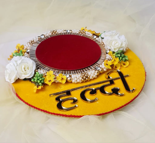 1 pcs Handcrafted Haldi Platter Holder Tray -Ideal for Haldi Ceremony, Decorative Plates for Groom-Bride, Marriage Functions.