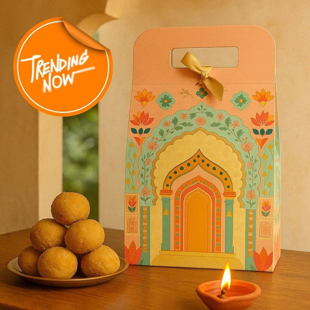 Affordable peach Rajwadi hamper Multipurpose Decorative Folding Paper Cardboard Box DIY Box for Gift Hamper, Diwali Gifting, Wedding gifing (Small)