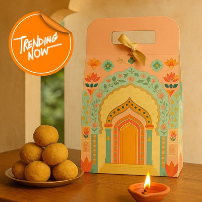 Affordable peach Rajwadi hamper Multipurpose Decorative Folding Paper Cardboard Box DIY Box for Gift Hamper, Diwali Gifting, Wedding gifing