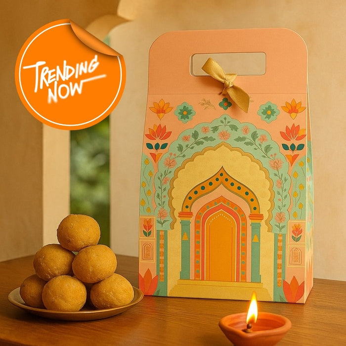 Affordable peach Rajwadi hamper Multipurpose Decorative Folding Paper Cardboard Box DIY Box for Gift Hamper, Diwali Gifting, Wedding gifing (Small)