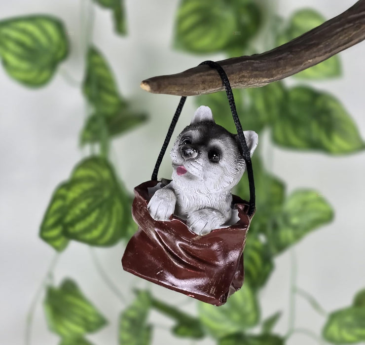 1 pc Cute Miniature Dog in Bag Poly Resin Statue with Hanging, Decorative Piece for Living Room, Bed Room, Table top, Restaurant, cafes, Gifting, Birthday( Pack of 1)