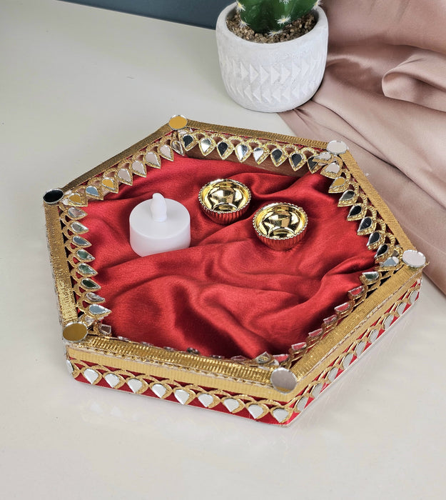 1 Pc Handcrafted Pooja Thali Tray Holder Platter-Ideal For Festival Décor Handmade Decorative Platter