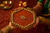 Hexagone Shape Handmade Gota Patti Rakhi Platter, Pooja Thali with jumkhi | Wedding Ring Ceremony Tray, Ganpati Pooja Thali, Mandir, Housewarming, Marriage Gift, Table Decoration, Rakshabhandhan (10 Inch)