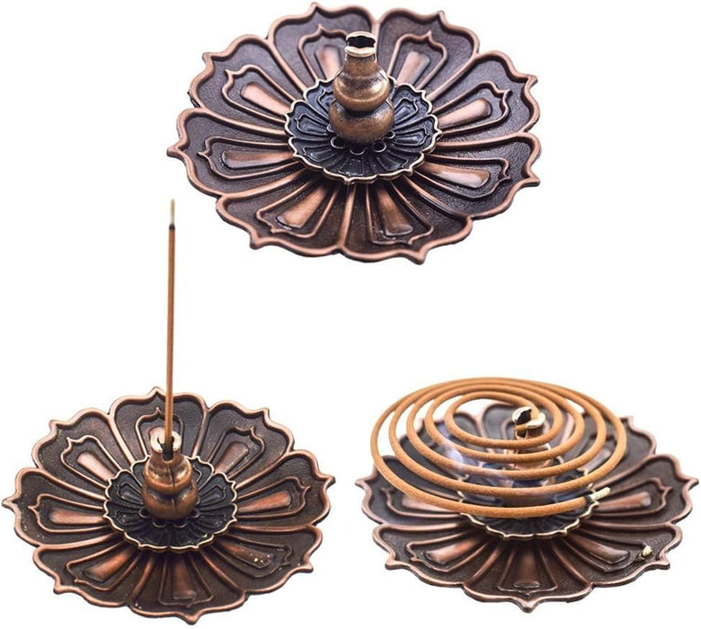 Lotus Flower Design Agarbatti Stand Incense Holder Ash Catcher Metal for Pooja, Office, Mandir,Shree Holi Pooja, Wedding & Many More Spiritual Events, Insence Burner (Bronze 2)