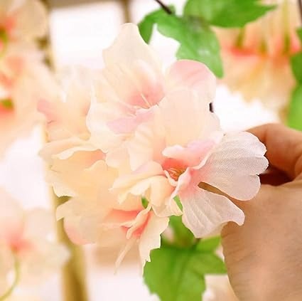 Artificial Cherry Blossom Rattan Flowers Wall Hanging Decorative Vine String Lines Items for Diwali Decoration, Backdrop for Pooja Room, Home Decor (230 cm)