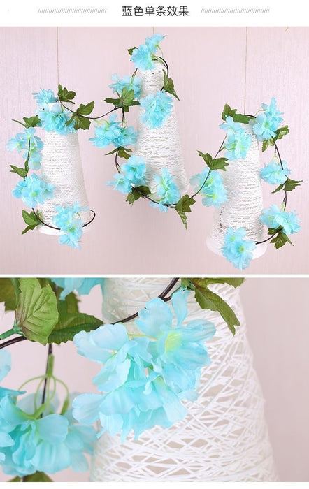 Artificial Cherry Blossom Rattan Flowers Wall Hanging Decorative Vine String Lines Items for Diwali Decoration, Backdrop for Pooja Room, Home Decor (230 cm)