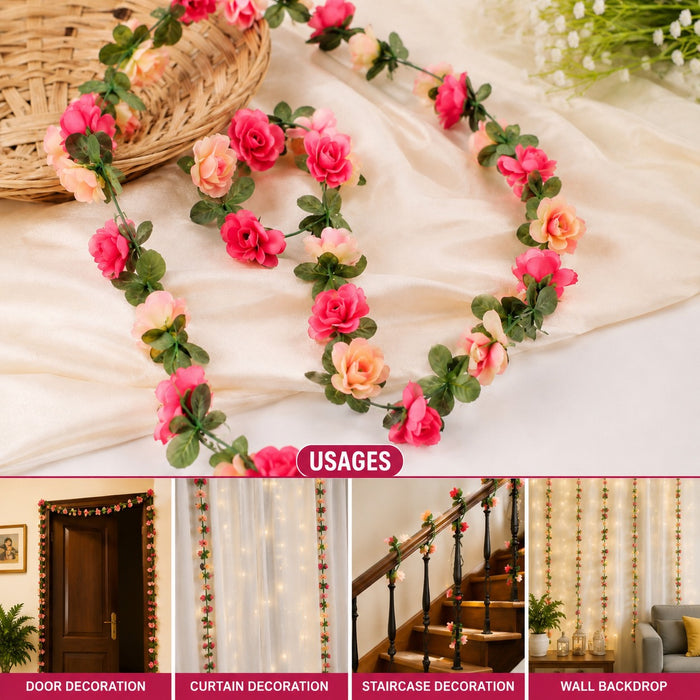 Artificial Pink & Light Pink Flower  line Hanging  | Door Hanging, Home Décor & Ganpati Decoration