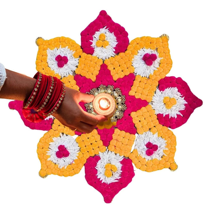 Rajawadi Star and Hexagon Flower Pom Pom  Design Rangoli, Easy to Use. Just Set up with your own choice and make Rangoli for Floor Home Janmashtami  Ganpati Diwali Decoration DIY