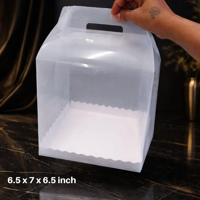 Transparent Cake Packaging Box Hamper Box with Handle | Premium Clear Birthday Mousse Cake Box for Pastries, Desserts & Gifting