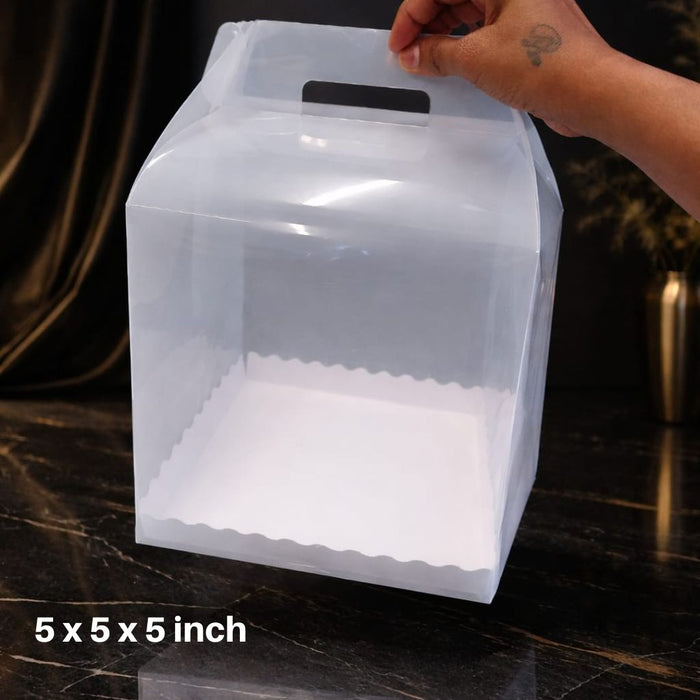 Transparent Cake Packaging Box Hamper Box with Handle | Premium Clear Birthday Mousse Cake Box for Pastries, Desserts & Gifting