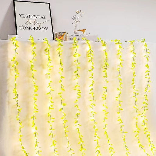 1 Pcs Leaf Shape Curatin LED Lights for Ganpati Ganeshji backdrop ,Home Balcony Festival Events Birthday, Anniversary Decoration Janmashatami Ganeshchaturthi christmas courtyard garden(350 cm) (Yellow)