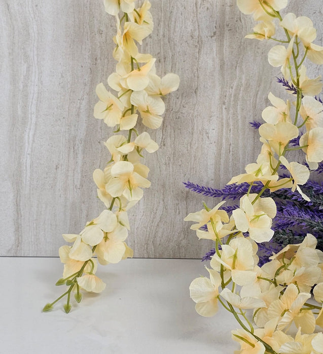 6 Lines Single Layer Petals Artificial Wisteria Flower Line Garlands, Wall Hanging decorative String Lines items for Anniversary Decoration, Home Decor, Pooja, Diwali Functions (Pack of 1)