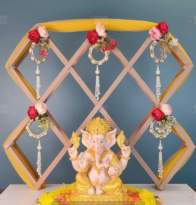 1 Piece DIY Folding Eco-Friendly Flexible Wooden Mandap Backdrop for Home Decor Mandir, Pooja, Office Puja, Decoration for Ganpati, Ganesh chaturthi Backdrop, Festive Decoration Item(Style 2)