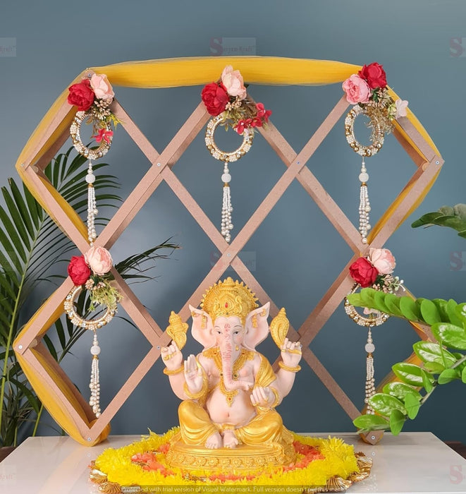 1 Piece DIY Folding Eco-Friendly Flexible Wooden Mandap Backdrop for Home Decor Mandir, Pooja, Office Puja, Decoration for Ganpati, Ganesh chaturthi Backdrop, Festive Decoration Item(Style 2)