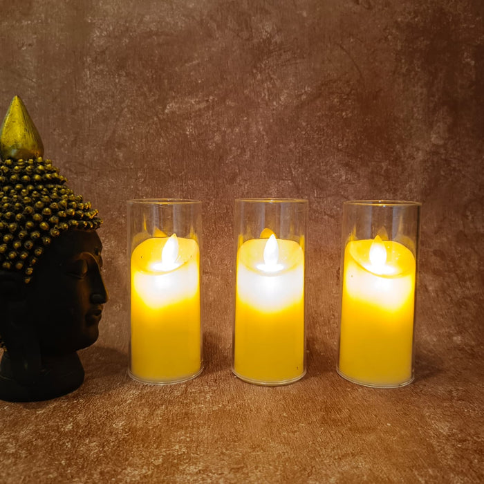 Dancing Flameless Led Tea Light Piller Candle for Home Decoration, Gifting, House, Light for Balcony, Room, Birthday, Diwali, Festival Decorative(small,medium,large)