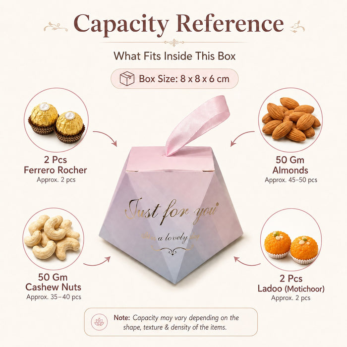 50 Pcs Triangle Gift Box with Satin Ribbon for Return Gifts, Chocolates, Dry Fruits & Wedding Favors