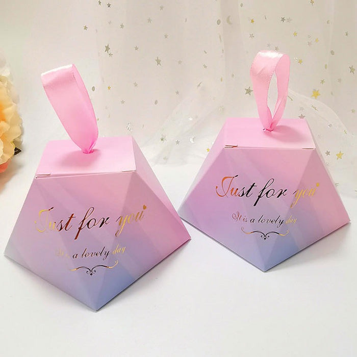 50 Pcs Triangle Gift Box with Satin Ribbon for Return Gifts, Chocolates, Dry Fruits & Wedding Favors