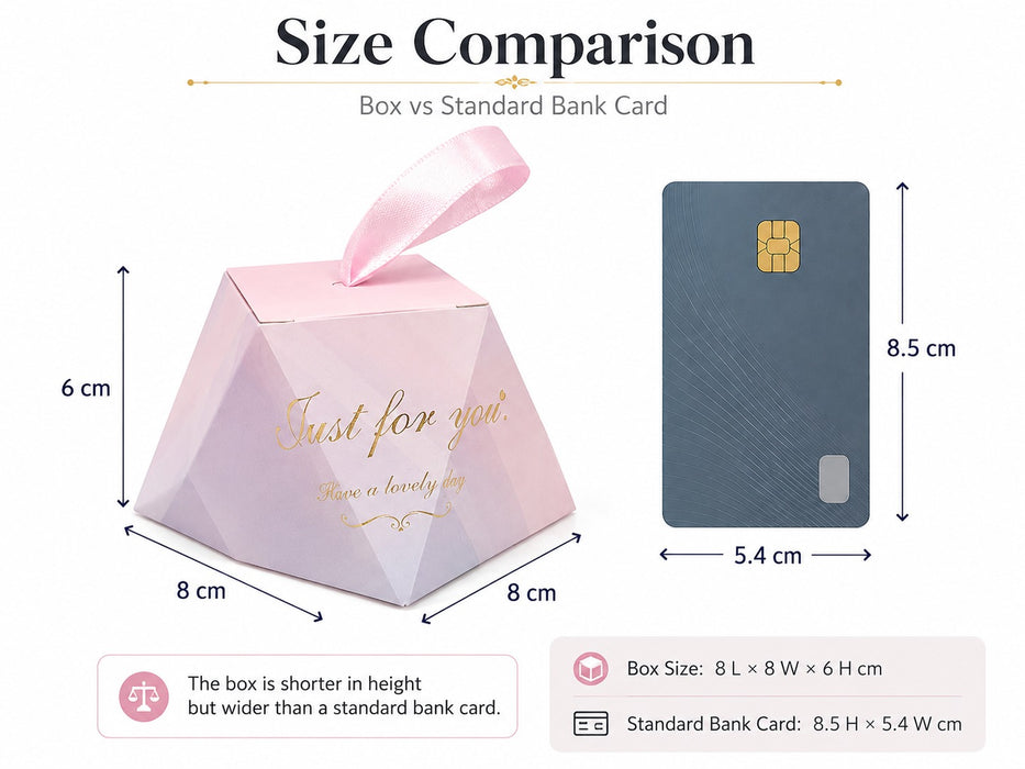 50 Pcs Triangle Gift Box with Satin Ribbon for Return Gifts, Chocolates, Dry Fruits & Wedding Favors