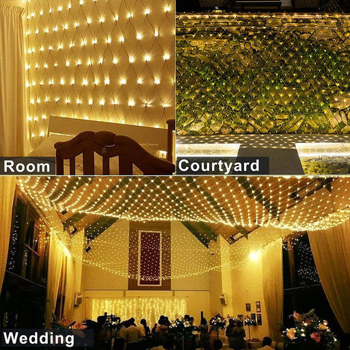 1 Pcs Net Curatin LED Lights for  backdrop ,Home Balcony Festival Events Birthday, Anniversary Decoration Janmashatami Ganeshchaturthi christmas courtyard garden(200 cm) (Yellow)