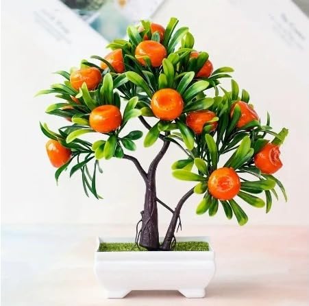 1 PC Artificial Bonsai Fruit/Vegetable Plant with Pot, Artificial Flower Decoration for Home Decor, Garden, Balcony, Resturants, Cafes, Table Piece, Center Piece(Pack of 1) (Plastic)