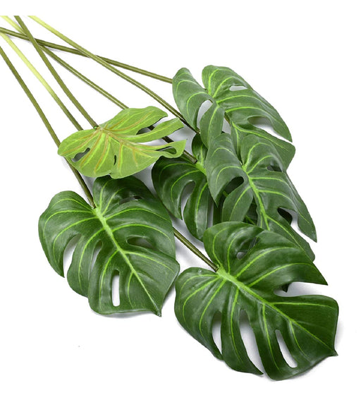 Artificial Flower Plant Big Monstera Palm Leaves for Gifting, Office Desk, Garden, Pot for Shelf, Bedroom, Balcony, Living Room, Farmhouse, Indoor, Outdoor, Home Decorations and Craft (40cm), Green