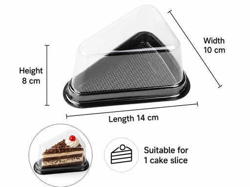 Triangle Pastry Box with Clear Lid & Black Base for Cake Slice, Pastry, Dessert, Bakery Packing, Birthday Party, Catering & Return Gift Packaging