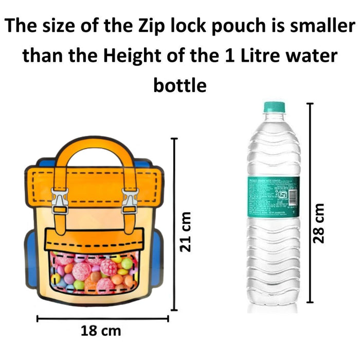 Small Backpack style Ziplock Goodie Pouches With Handle For Gifting, Return Gifts, Birthday, Baby Shower, Party Pouches | Chocolate & Dry Fruit Packing (Small)(21 x 18 cm)
