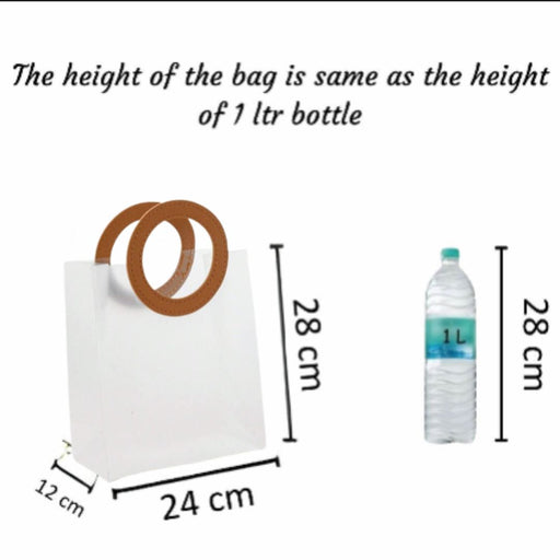 Big Size( 28 x 12 x 24 cm) Translucent  Bags with Round Handle Gift Paper Bag, Carry Bags, Gift Bag, Gift for Birthday, Valentine, Marriage, Festivals, Season's Greetings and Events (Big) (Brown)