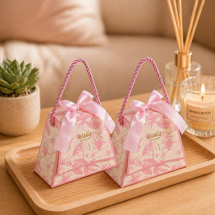Luxury Floral Gift Box with Handle (13 x 6 x 11 cm) | Premium Chocolate & Dry Fruit Packaging Box | Return Gift Hamper Box | Available in 4 Colors