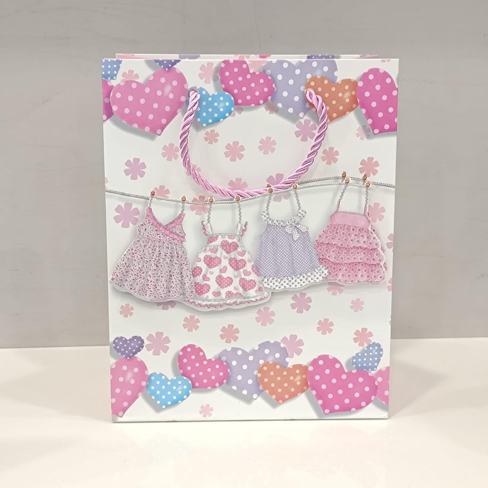 Small Size (18 x 10 x 32 cm )Cloth Design Paper Bag Goodie Bag With Handle 3D Design Gift Paper bag,Gift For Boy & Girl, Baby Shower,Return Gift, Different Occassion (Pink)