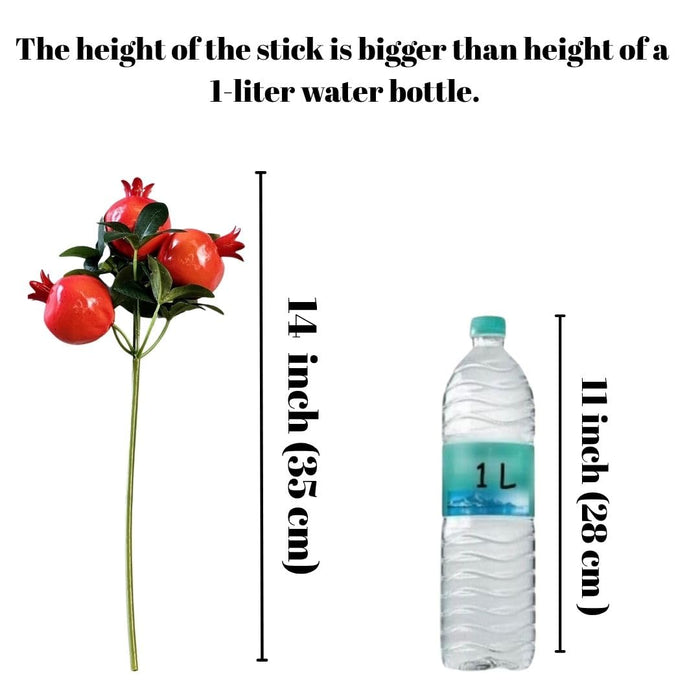 Artificial Faux Pomegranate Plant Stick, Enhance Your Space with Artificial Pomegranate Plant Big Realistic Leaves for Decoration - Ideal for Home, Office, Garden, and Indoor, (Pack of 3)(35 cm)