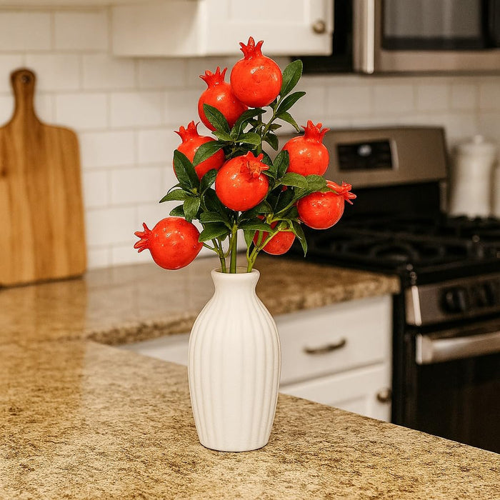 Artificial Faux Pomegranate Plant Stick, Enhance Your Space with Artificial Pomegranate Plant Big Realistic Leaves for Decoration - Ideal for Home, Office, Garden, and Indoor, (Pack of 3)(35 cm)