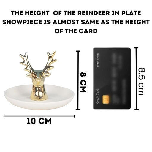 1 Pcs  Reindeer in Plate Ceramic Ring Holder Jewellery Holder Ceramic Showpiece for Home Decor, Statue, Living Room, Decorative Gift Item, Table Decor,Centre Piece, Diwali Decor