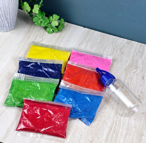 7 Packet Multi Rangoli Colour With Plastic rangoli squeeze bottle, Rangoli Powder for decorate rangoli for Diwali Navratri New Year Festival.