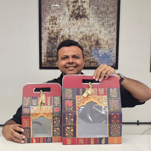 Maroon Rajwadi Gift Hamper Box with Window cardboard  | Premium Return Gift & Hamper Packaging Box |