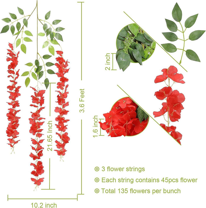 (43.2 inch) Artificial Wisteria Vine Ratta Fake Wisteria Hanging Garland Silk Long Hanging Bush Flowers String for Home Decor,Diwali Decor,Valentine's Day Decoration