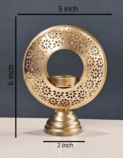 1 Piece Traditonal Decorative Round Ring Shape Metal Gold Polish Decorative Tealight Candle Holder Stand for Home Decor,Mandir Decor,Diwali Decor,Candles Diya holder, Office,Table Decor, Entrance Decoration Item (Pack of 1) (Golden)