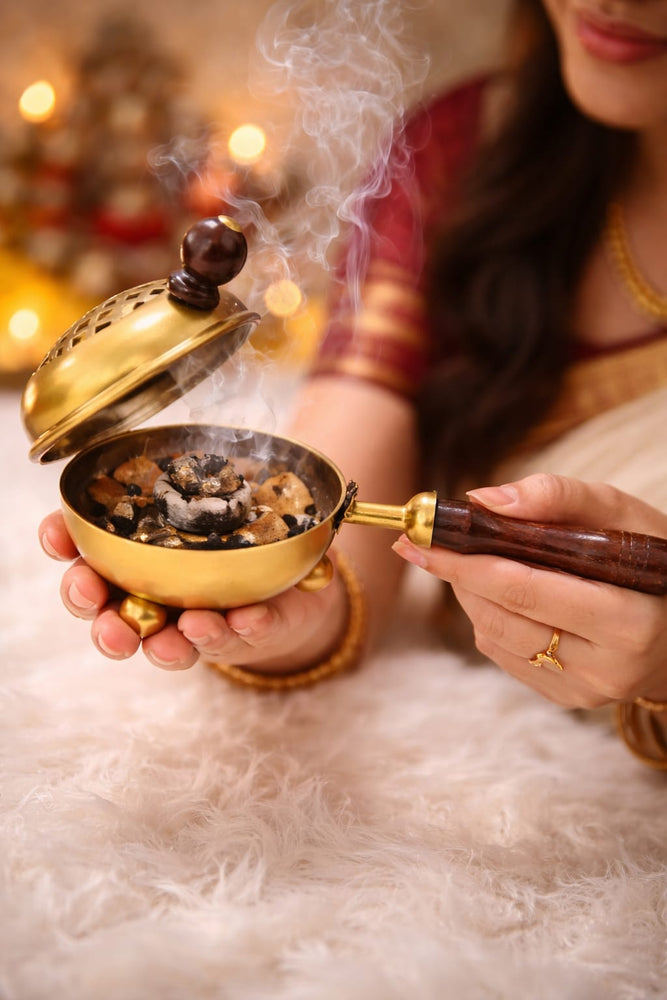 Premium Golden Metal Dhoop Dani for Pooja & Home Fragrance | Traditional Incense Burner with Elegant Finish