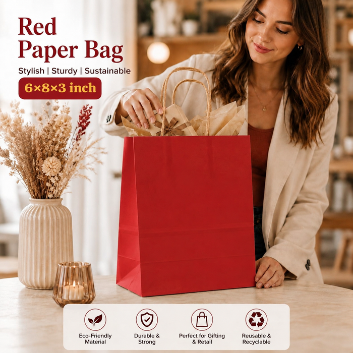 Premium Paper Gift Bag with Handle | Return Gift, Shopping & Packaging Bag | Available in Red, White, Black, Green & Brown