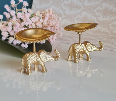2 Pcs  Decorative Elephant candle Holder Gold Tealight  for Home Decor,Mandir Decor,Diwali Decor, Floating Flowers,Candles Diya holder, Office,Table Decor, Entrance Decoration Item