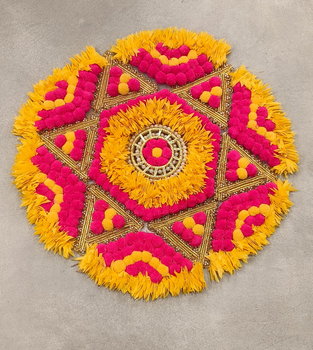 Rajwadi Multi Colour Flower pompom Design Rangoli, Easy to Use. Just Set up with your own choice and make Rangoli for Floor Home Diwali Decoration DIY